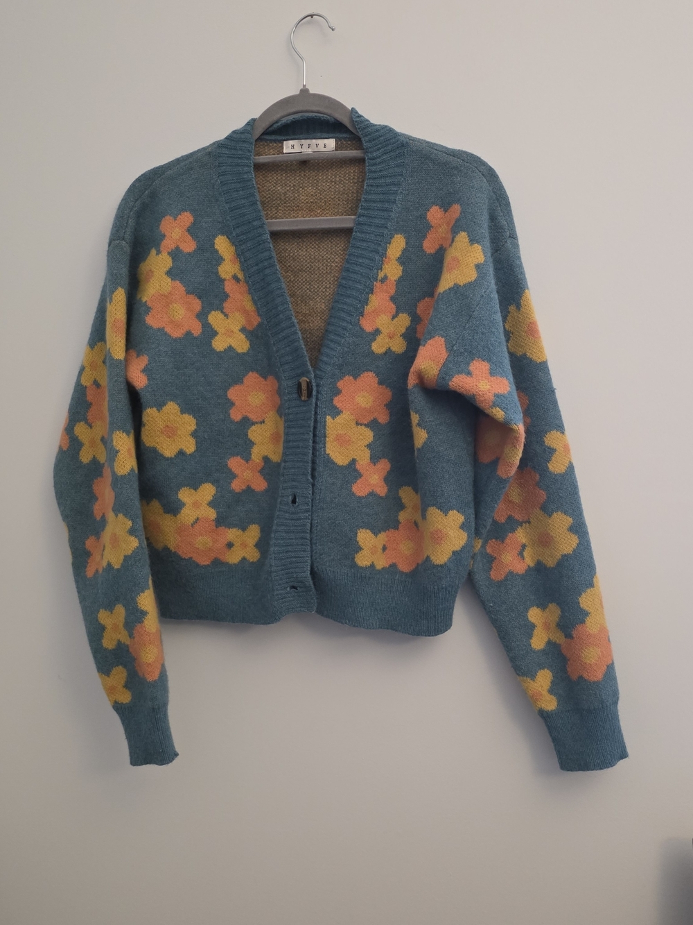 HYFVE Teal Floral V-Neck Button Cardigan